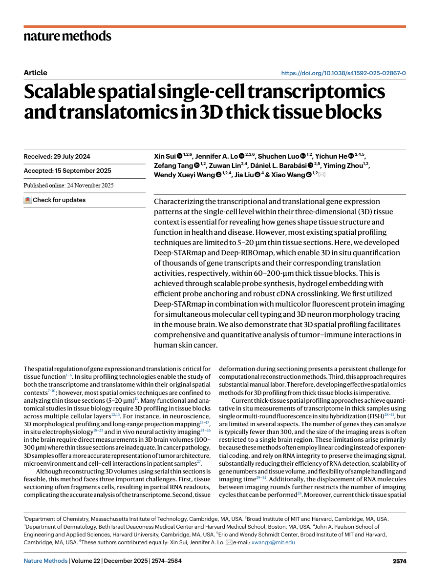 Publication | Scalable spatial single-cell transcriptomics and translatomics in 3D thick tissue blocks
